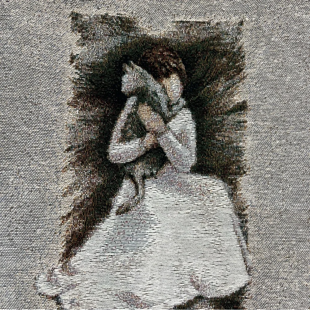 Willow Tree Beige Wall Hanging Decor A Gentle Kindness Girl w Cat Tapestry 17x17
